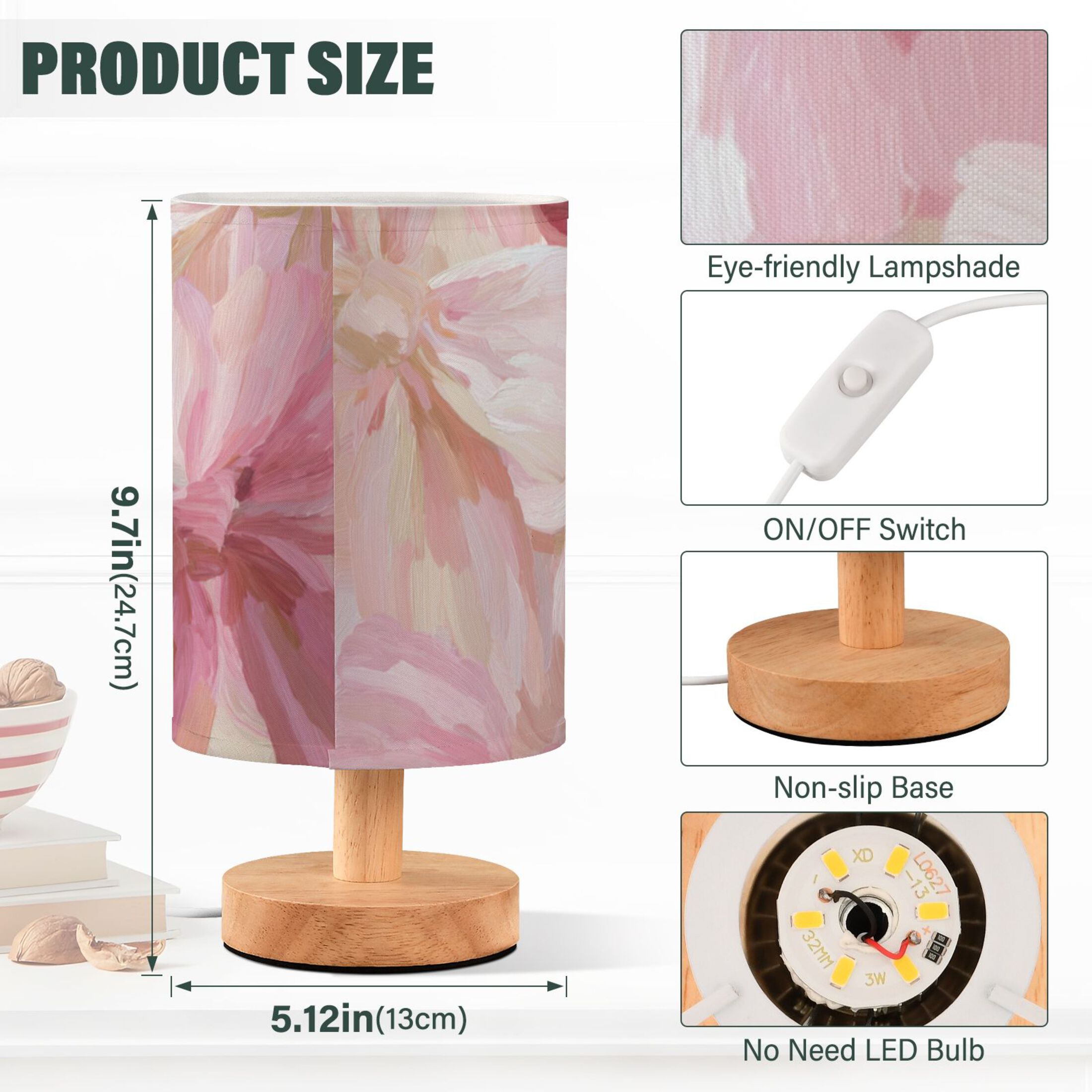 Oil Painting Pink Bows Table Lamp with USB Port LED Warm Light Lamp Night Light Home Decor