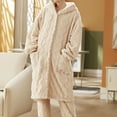 thumbnail image 2 of Jinhomg Winter Flannel Sleepwear for Women 2 Piece Thick Warm Pajamas Sets Soft Cozy Long Length Button Down Hooded Cardigan and Pants Beige L, 2 of 10