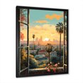 Designart "Vintage Windows View of Los Angeles III" Floral Framed Wall Art Traditional Green