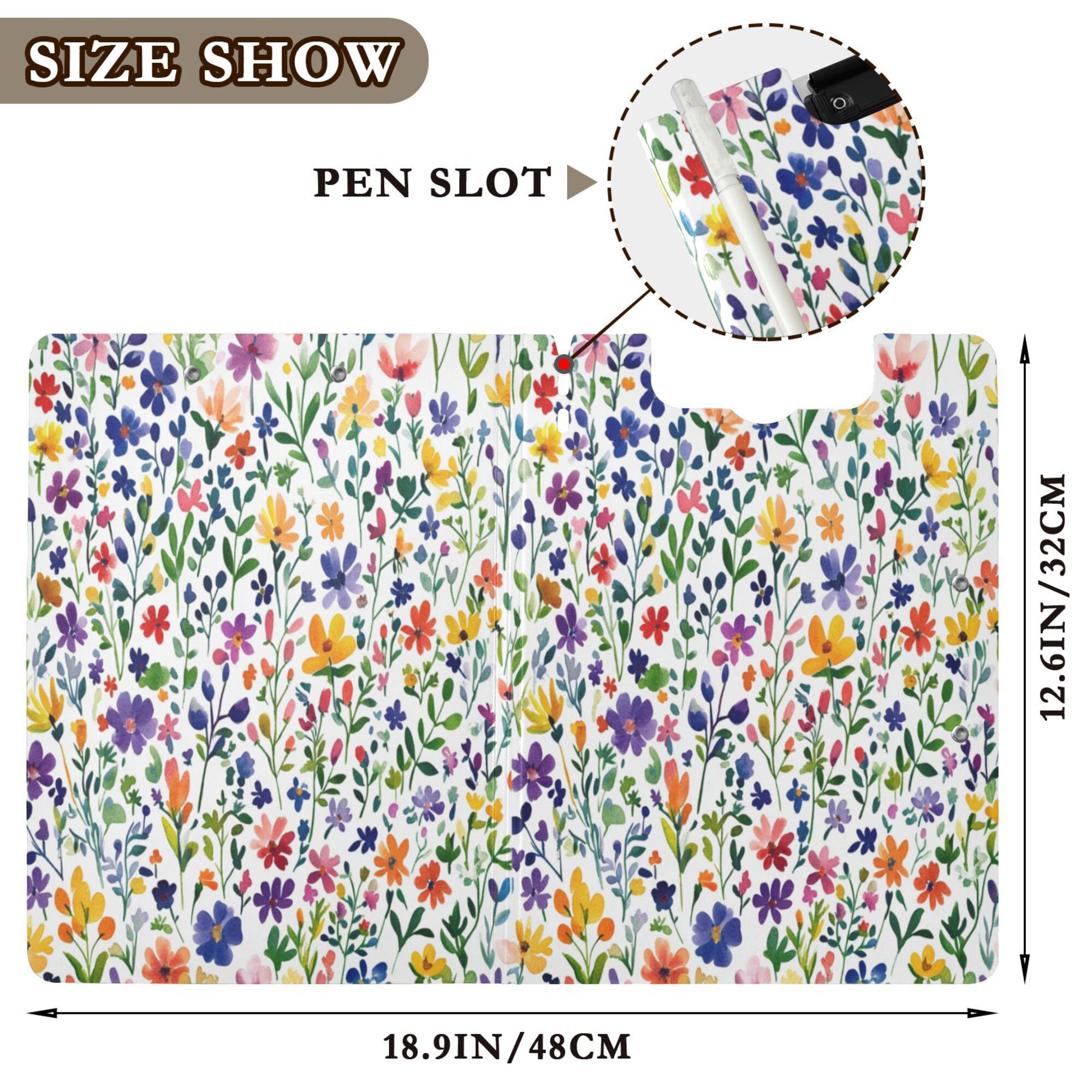 FORMRS A4 Clipboard Folder with Pen Holder Horizontal Foldable School Office Binder, Green Wildflower Pattern