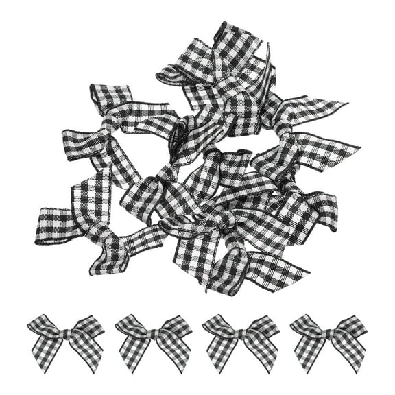10Pcs Mini Gingham Ribbon Bow 1.5" Checkered Fabric Satin Ribbon Bows for Craft Black and White