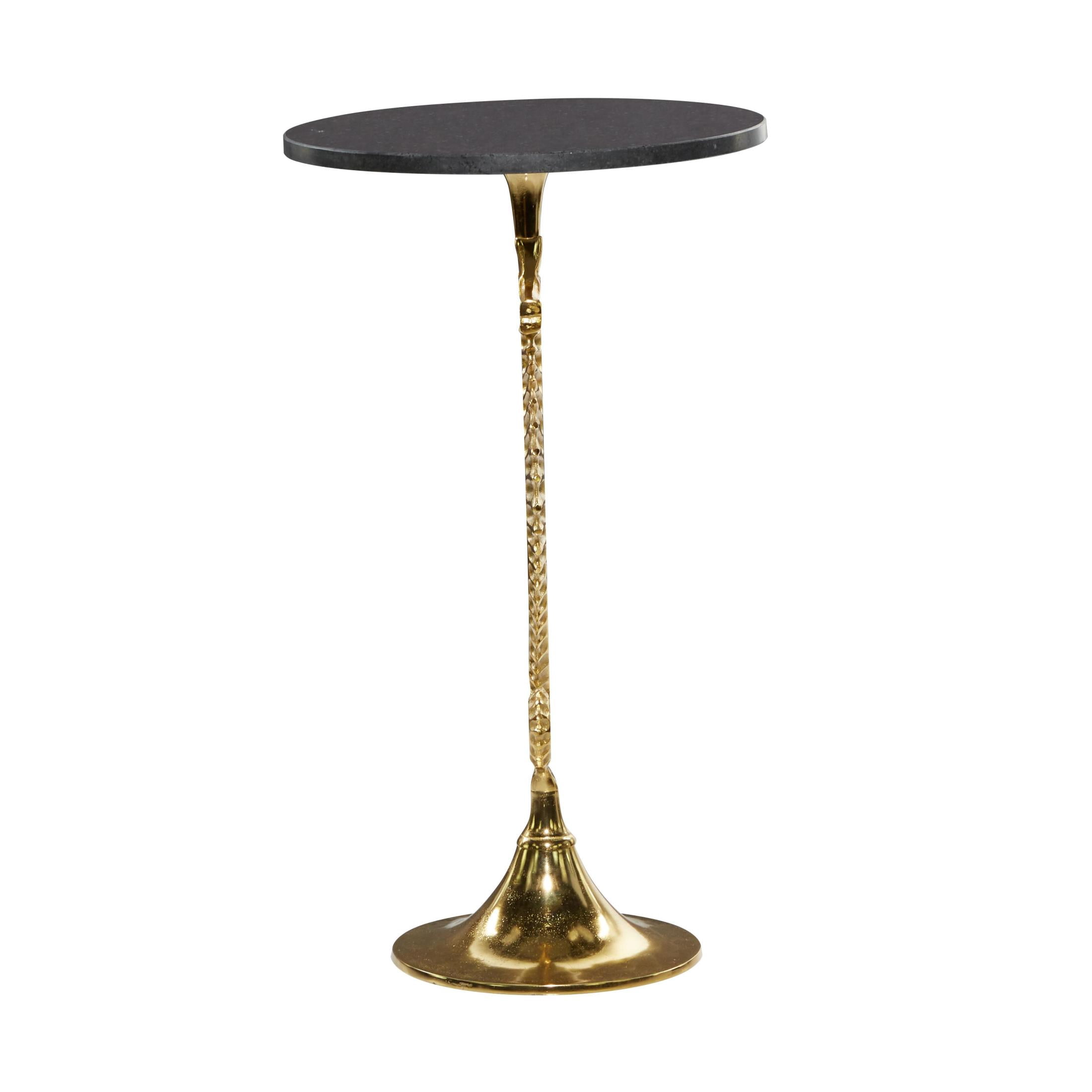 DecMode 16" x 28" Gold Aluminum Metal Pedestal Sea Horse Accent Table with Black Marble Tabletop, 1-Piece