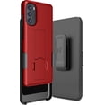 thumbnail image 1 of Case with Clip for Moto G 5G (2022), Nakedcellphone Slim Hard Shell Phone Cover with Kickstand and [Rotating/Ratchet] Belt Hip Holster Combo for Motorola XT2213 Series - Red, 1 of 10