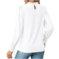thumbnail image 4 of Pompotops Women's Fashion Deep Round- Neck Solid Button Long Sleeve Blouse Shirt Top Clearance, 4 of 4