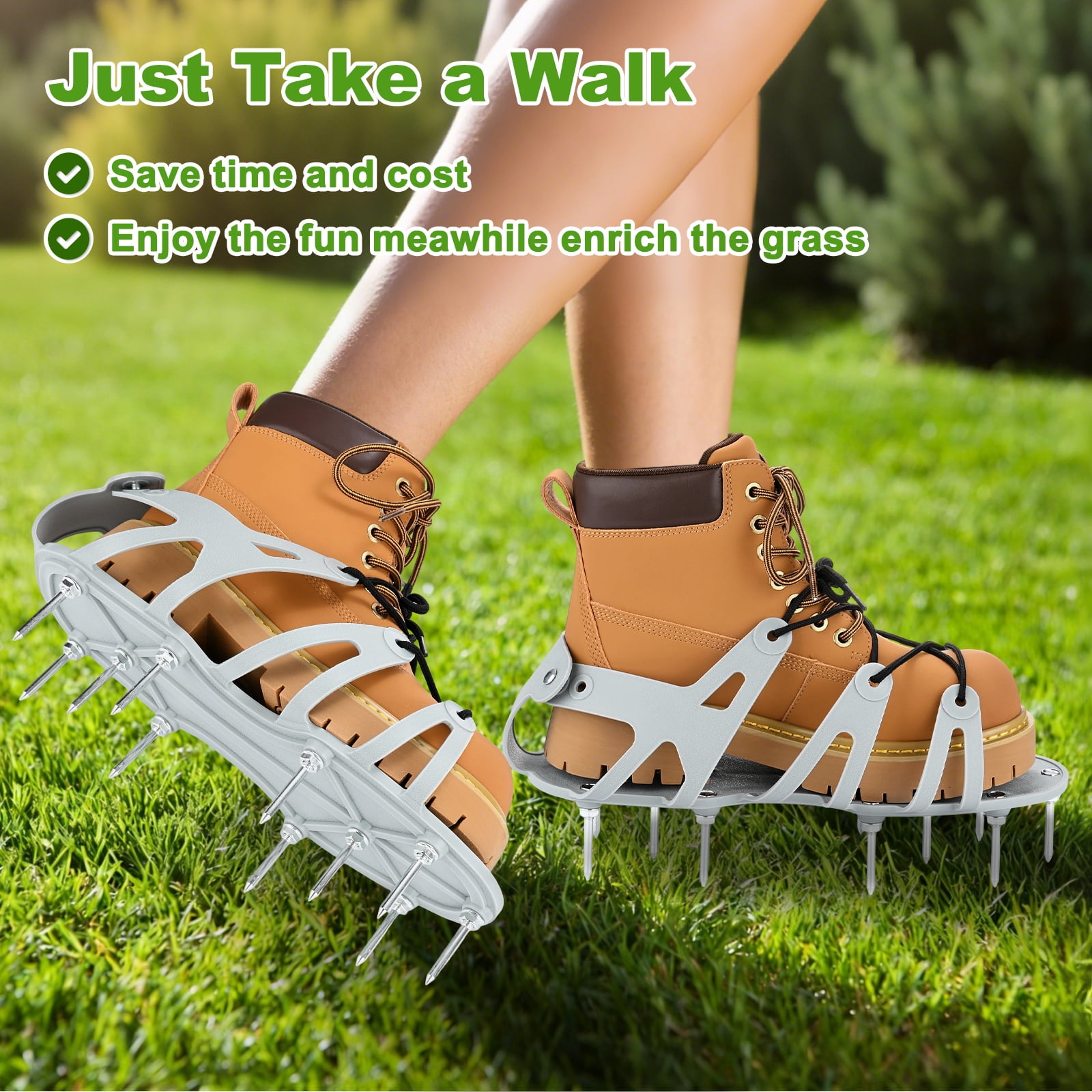 Uxcell 1-Set Lawn Aerator Shoes with Wrap Around Lacing with 22 Nails for Gardens [Black]