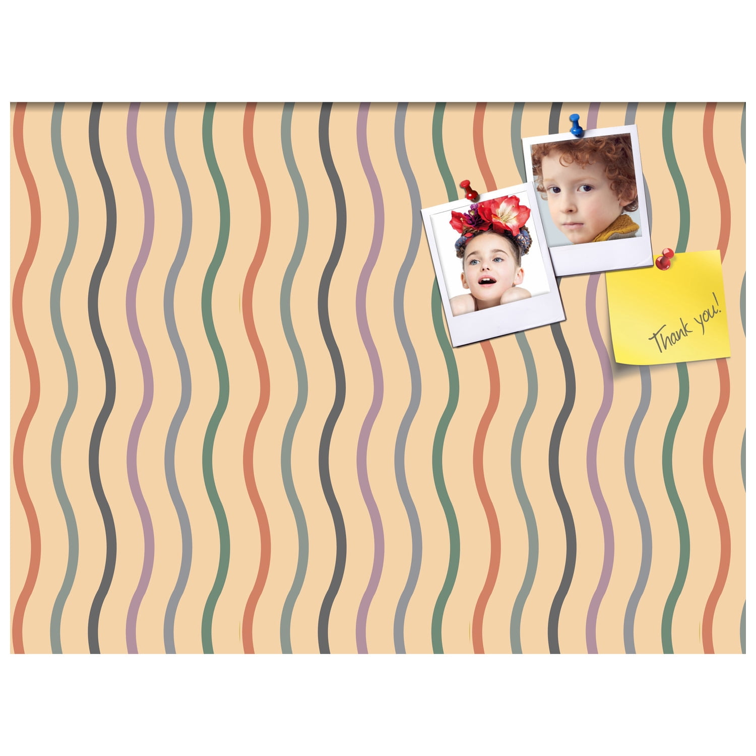 PinPix 16x12 Custom Cork Bulletin Board Multi Color Waves Poster Board Has a Fabric Style Canvas Finish, Framed in Multi Color Waves, by ArtToFrames (PinPix-565)