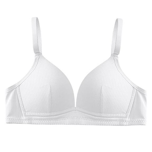 Girls T-Shirt Bra for High School Students Teenage Striped Gathering Breathable Bra Wireless Soft Support Bralettes Seamless Sport Bras White L