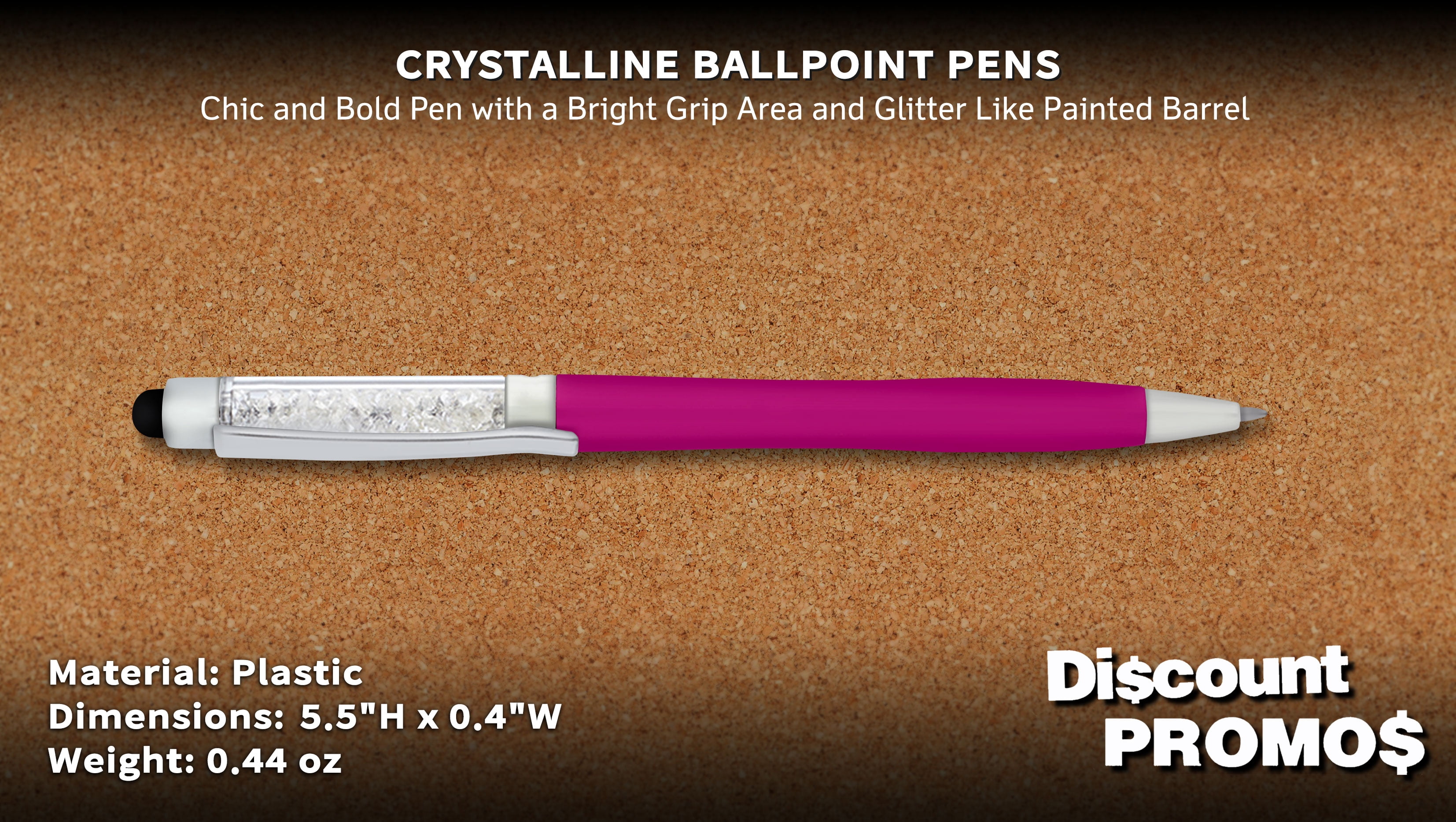 10 Crystalline Ballpoint Pens Pack - Twist mechanism, Black Ink - Pink