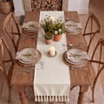 thumbnail image 3 of Sm:)e Beige Tassel Table Runner, 13x72 Inch, Boho Linen Blend Rustic Farmhouse Style, Holiday Wedding Party Kitchen Table Decor, 3 of 6
