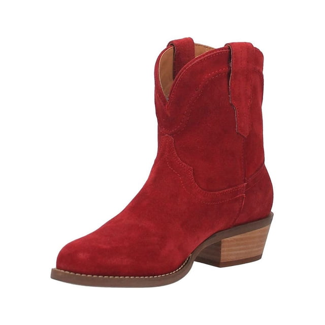 Dingo Womens Tumbleweed Roper Round Toe Casual Boots Ankle Low Heel 1-2" - Red - Size 8 M