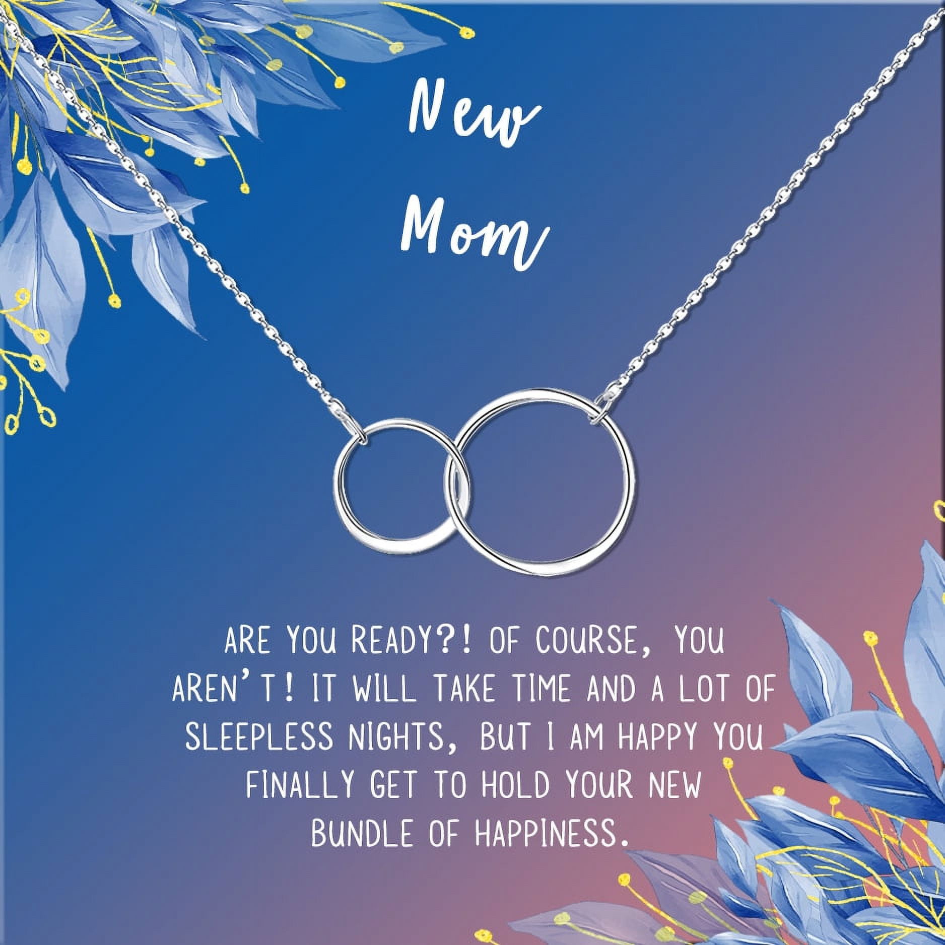 New Mom Mother's Day Gift, Jewelry For New Mom, Gift for Her, Mother's Day Necklace and Card, Stainless Steel Necklace and Card [Silver Infinity Ring,Blue-Orange Gradient]