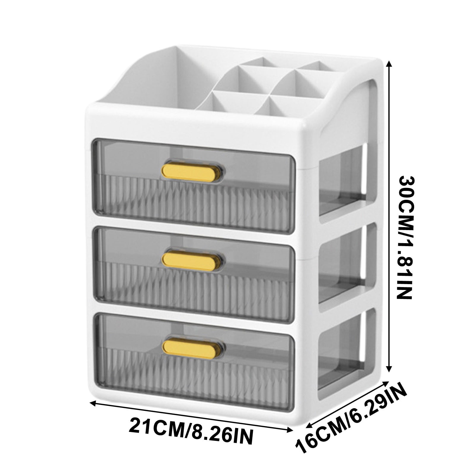 Drawer-Type Desktop Storage Organizer | 3-Tier Office Desk Stationery & Cosmetics Organizer with Transparent Drawers | Plastic Storage Cabinet 21x16x23cm