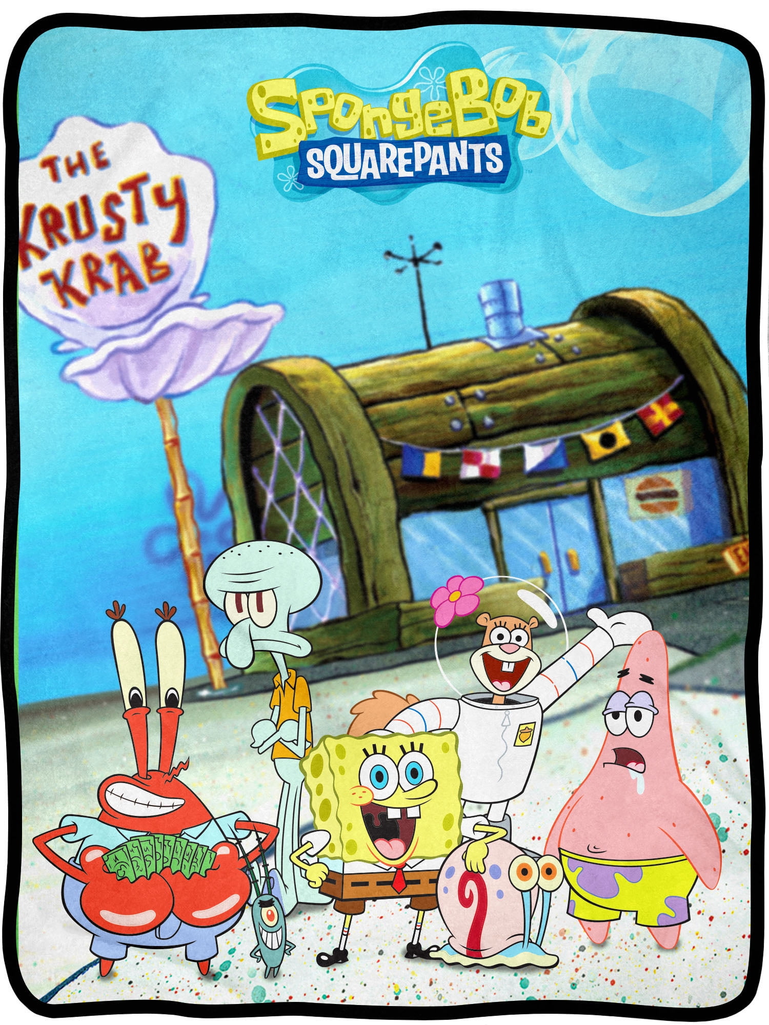 SpongeBob Throw Blanket - SpongeBob Classic Character Group at Krusty Krab Fuzzy Soft Fleece Throw Blanket For Bed Couch 46" X 60"