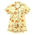 thumbnail image 3 of HAYIMI Kids Halloween Short Sleeve Button Lapel Blouse Tops And Shorts Girls Spring Autumn Pajama Set Casual Homewear, 14-15 Years, 3 of 3