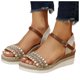 thumbnail image 3 of Bmisegm Ladies Weave Open Toe Buckle Strap Summer Slope Heel Thick Soled Wedges Roman Sandals Sandals Women Summer Beige 6.5, 3 of 8