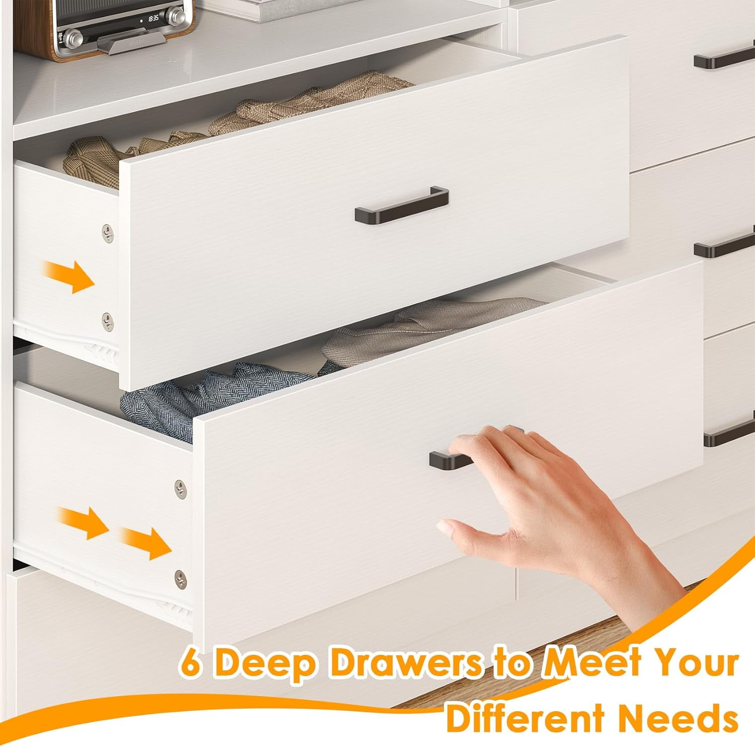 Frmobepts Wood Dresser for Bedroom, 6 Drawer Dresser with Open Storage Cubby,White