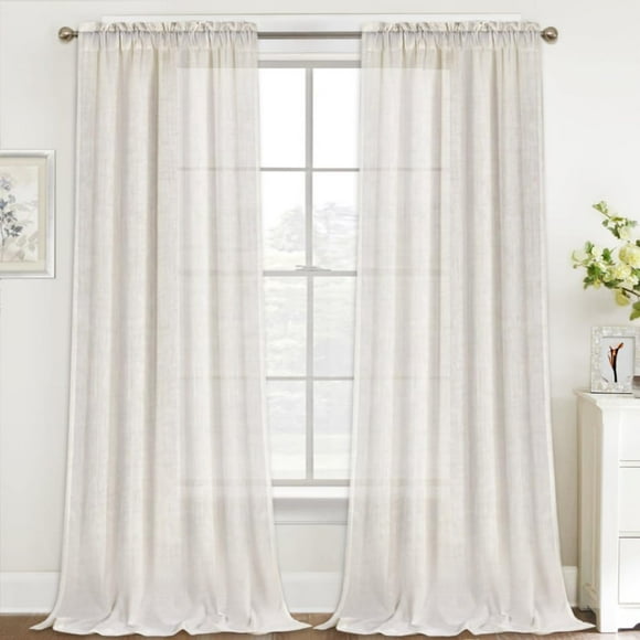Cortinas FantasDecor de lino transparente, 274 cm de longitud, 2 paneles, color natural