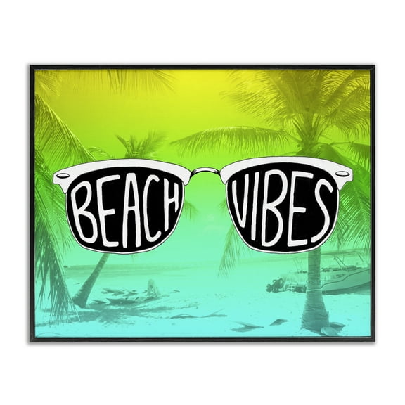 Stupell Industries Beach Vibes Sunglasses Typography Painting Black Framed Art Print Wall Art, 14 x 11