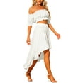 thumbnail image 4 of INSPIRE CHIC Women's Two Piece Outfits Off Shoulder Crop Top and High Low Skirt Set White XS, 4 of 5