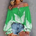 thumbnail image 5 of Summer Savings Clearance LINGLANG Summer Tops for Women Summer Off Shoulder Shirt Floral Print Casual Long Sleeve Off Shoulder V Neck Retro Ethnic Loose Blouse Trendy Shirts, 5 of 6