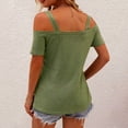 thumbnail image 5 of ZQGJB Off the Shoulder Tops for Women Casual Summer Short Sleeve Strappy Cutout Plain Tees Shirt Loose Relaxed Fitted Comfy Pullover Blouse Green S, 5 of 7