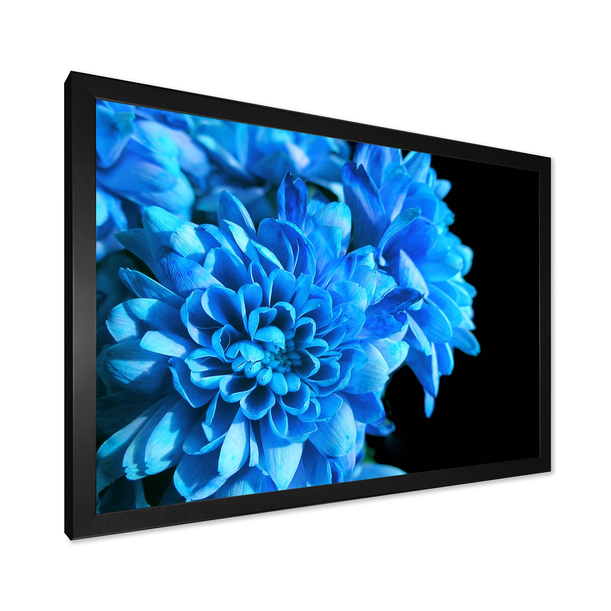 Designart 'Detail of Blue Flowers On Black Background I' Traditional Framed Art Print