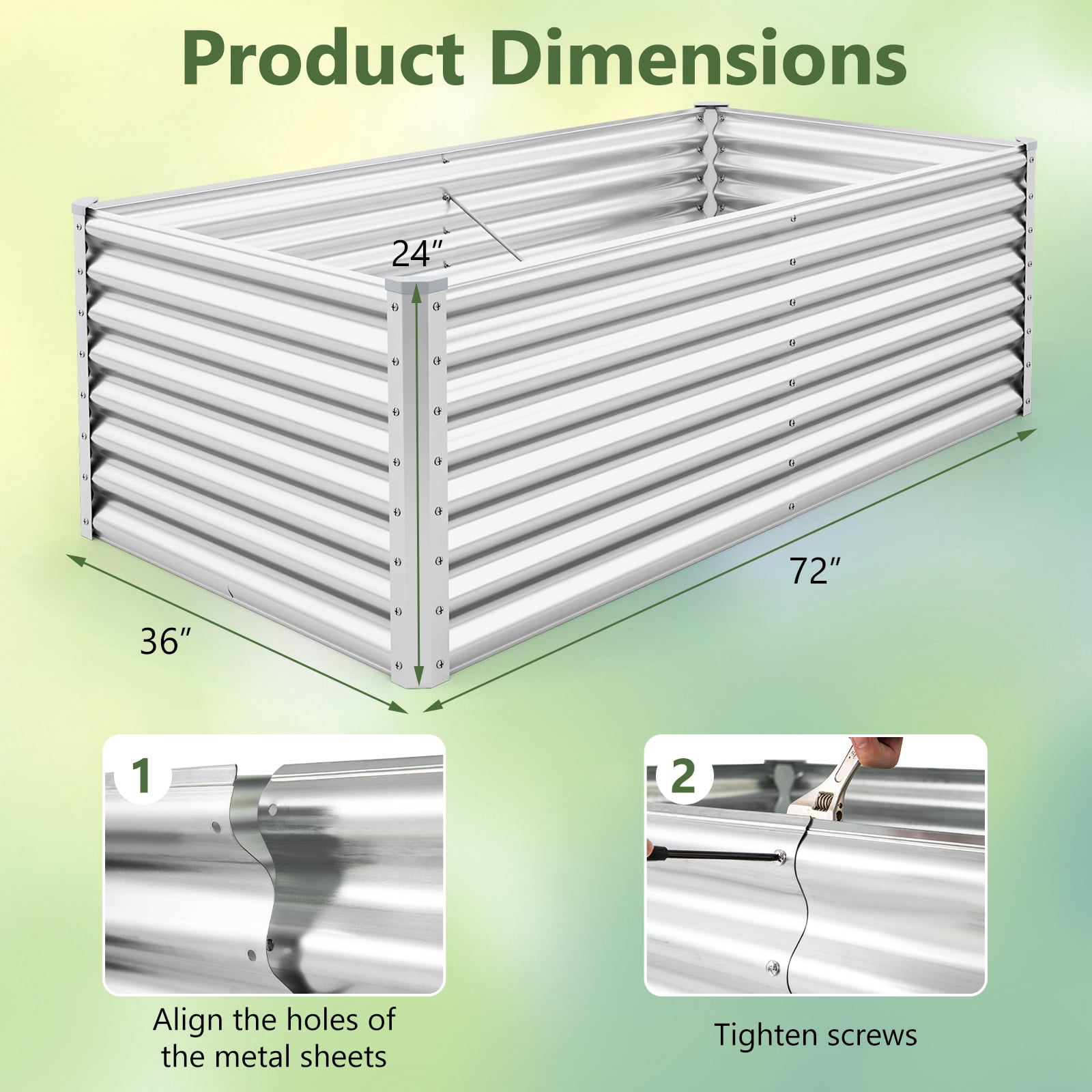 Gymax 2 PCS Raised Garden Bed Large Metal Planter Box Kit for Vegetable Herb 6' x 3' x 2' Silver