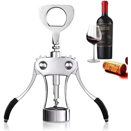 

New Upgrade Wing Corkscrew Wine Bottle Opener Premium Sturdy Zinc Alloy Wine Cork and Beer Cap Remover Multifunctional Bottles Opener for Kitchen Restaurant Bars Professionals or Home use Silver