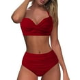 thumbnail image 3 of TOWED22 Women Two Piece Solid Color Swimsuit Retro Halter Ruched High Waist Bikini with Bottomï¼,Lï¼, 3 of 7