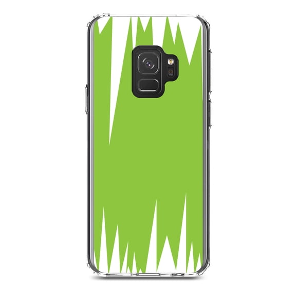 DistinctInk Clear Shockproof Hybrid Case for Samsung Galaxy S9 (5.8" Screen) - TPU Bumper, Acrylic Back, Tempered Glass Screen Protector - Lime Green White Spikes