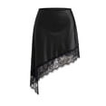 thumbnail image 4 of Women Lace Trim Satin Long Skirt Asymmetrical Silk Lace Skirt Elegant Elastic Waist Flowy A Line Midi Underskirt Black XL(XL), 4 of 8