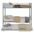 thumbnail image 3 of CZBZ Twin Over Twin Metal Bunk Bed with Trundle for Teens Adults, Heavy Duty Bed Frame with Ladder & Safety Guardrail, Convertible to 2 Beds, No Box Spring Required, 400LBS Capacity, Noise Free, 3 of 17