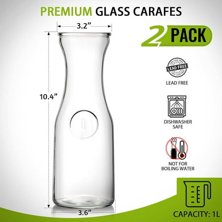 

1 Liter Beverage Serveware Carafe Clear Glass Pitcher for Mimosa Bar Brunch Cold Water Juice Milk Iced Tea Lemonade