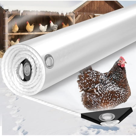 8x12ft 16Mil Chicken Coop Covers for Winter,Thicken Clear Winterizing Insulation Vinyl Tarp for Chicken Run,Waterproof Anti-Tear with Elastic Cords & Rope for Porch Patio Poultry Enclosure