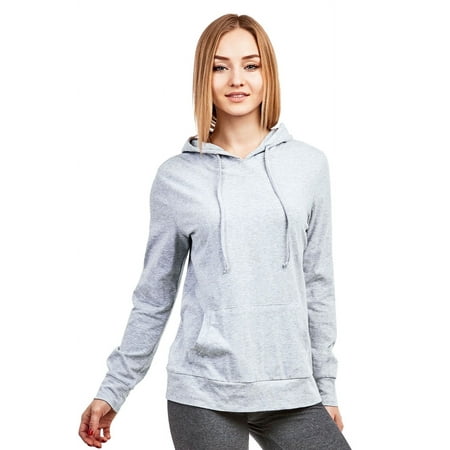 Sofra Women's Lightweight Cotton Long Sleeve Pullover Thin Hoodie Jacket