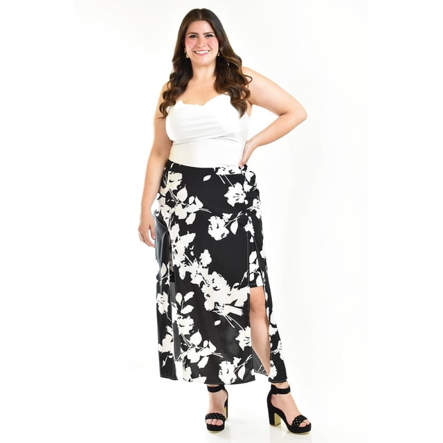 Short falda con aberturas Roman Fashion /Tallas Extras, 7050, (Negro flor) negro 36