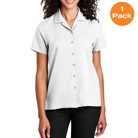 Port Authority LW400 Ladies Short Sleeve Performance Staff Shirt, White, M, Womens Button Down Shirts