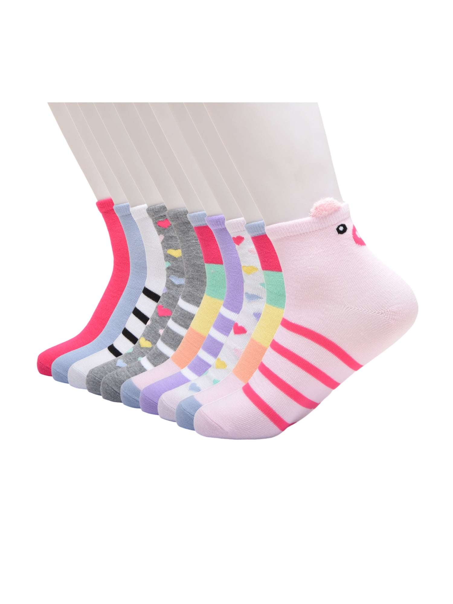 Wonder Nation Girls Critter Ankle Socks, 10-pack, Size Medium (Shoe Size 10.5-4)