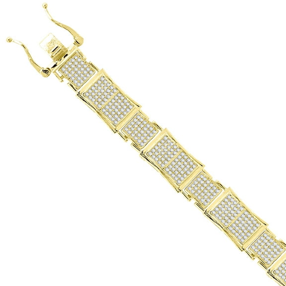 925 Sterling Silver Yellow-tone Men Micropave Cubic Zirconia Link Bracelet Link Bracelet for Men