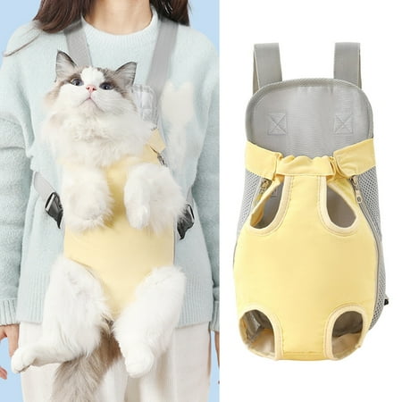 Frogued Dog Front Carrier Backpack Cat Mesh Travel Bag Adjustable Pet Outdoor Shoulder Handle Bag for Hiking Camping Road Trips (Yellow S)
