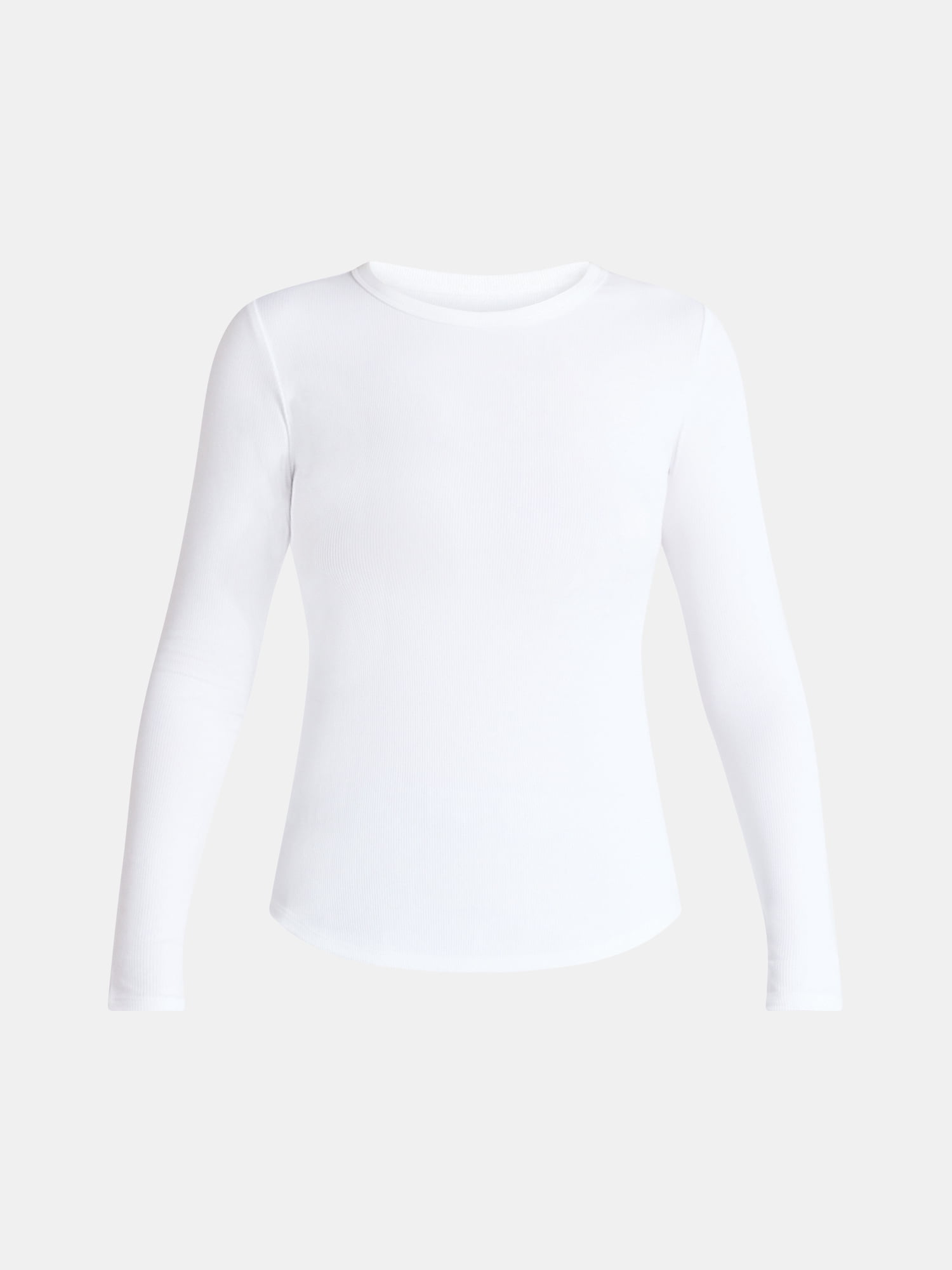 No Boundaries Ribbed Crewneck Tee with Long Sleeves, 1 or 2-Pack, Women's & Women's Plus XXS-XXL