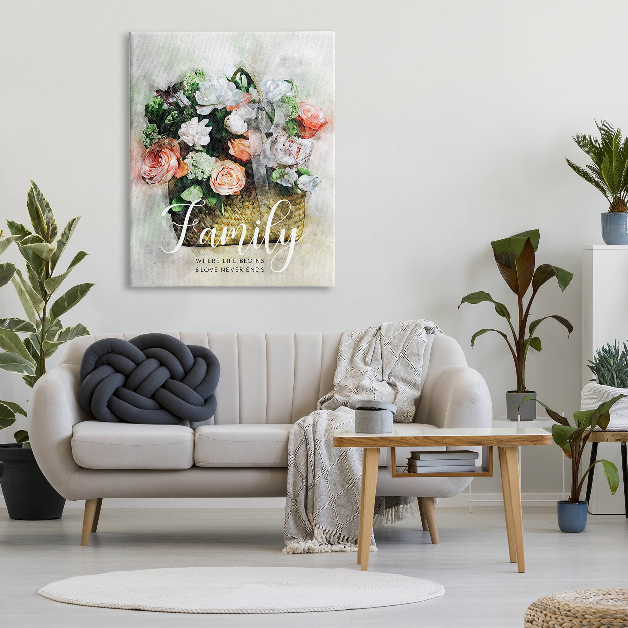 Family Where Life Begins Phrase Botanical & Floral Graphic Art Gallery Wrapped Canvas Print Wall Art