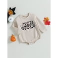 thumbnail image 3 of Newborn Baby Girls Bubble Romper Long Sleeve Crew Neck Spooky Vibes Pumpkin Ghost Print Bodysuit Infant Halloween Outfits, 3 of 9