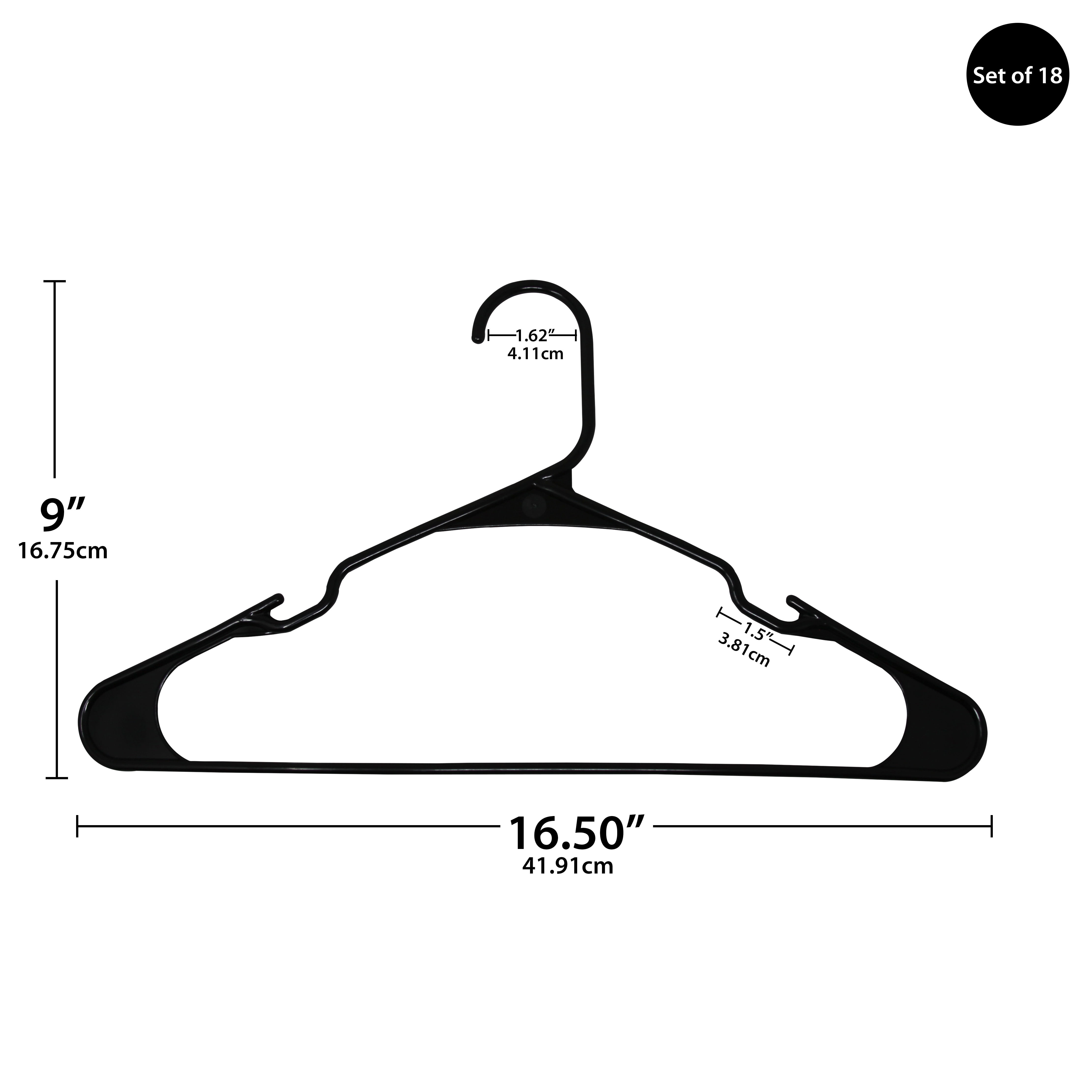 Mainstays Plastic Clothes Hangers, Black, 18-Count, Lightweight & Durable for Everyday Use