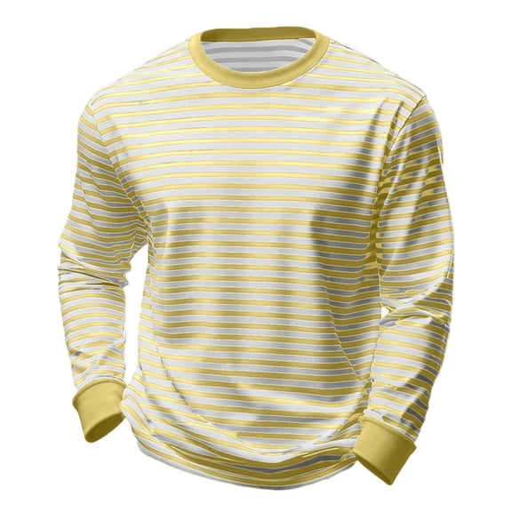 ZUKMRJPC Men's Casual Striped Shirts Long Sleeve Crewneck Basic T-Shirts Loose Fit Soft Comfort Spring Summer Work Athletic Tee Tops