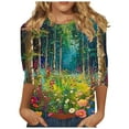 thumbnail image 2 of JTZGDY 3/4 Sleeve Tops for Women Cute Summer Floral Printed Three Quare Legnth Sleeves Basic Crewneck Tunic Blouse Loose Oversized Dressy Casual Graphic T-Shirts Multicolor#14 S, 2 of 6