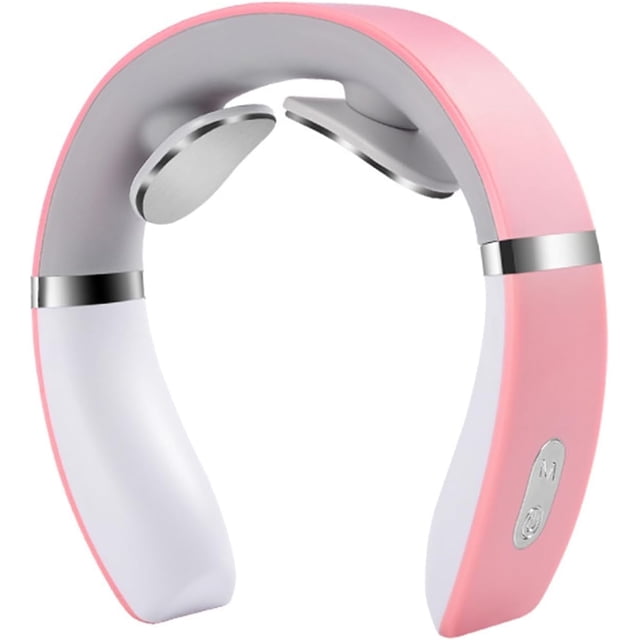 Neck Massager - with Heat & 16 Intensity Levels, Ergonomic Wearable for Muscle Relaxation, Home/Office/Travel Device (Pink)