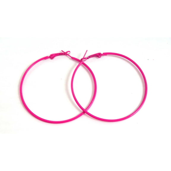 Hot Pink Hoop Earrings Large 3 inch Simple Thin Hoops