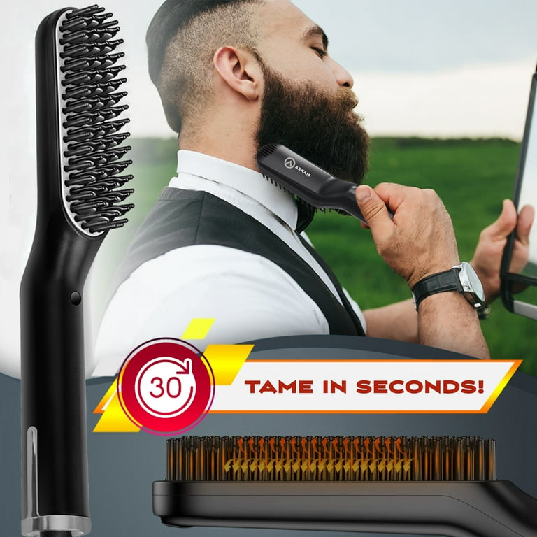 Arkam Premium Men s Beard Straightener Ionic Comb Hair Styling Tool with Dual Action Wooden Comb Travel Bag Walmart
