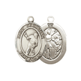 thumbnail image 2 of Medium Men's Oval Pewter Saint Sebastian Lacrosse Medal Pendant on 24" Rhodium Plated Heavy Curb Brass Chain w/ Lobster Claw Clasp, Catholic Religious Necklace -Made in USA-Velvet Gift Box, 2 of 6